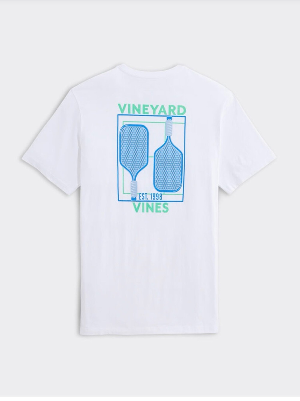 Vineyard Vines White Tee with Blue and Mint Pickleball Graphic